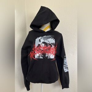Demon Slayer Black Hoodie with Red and White Graphic
